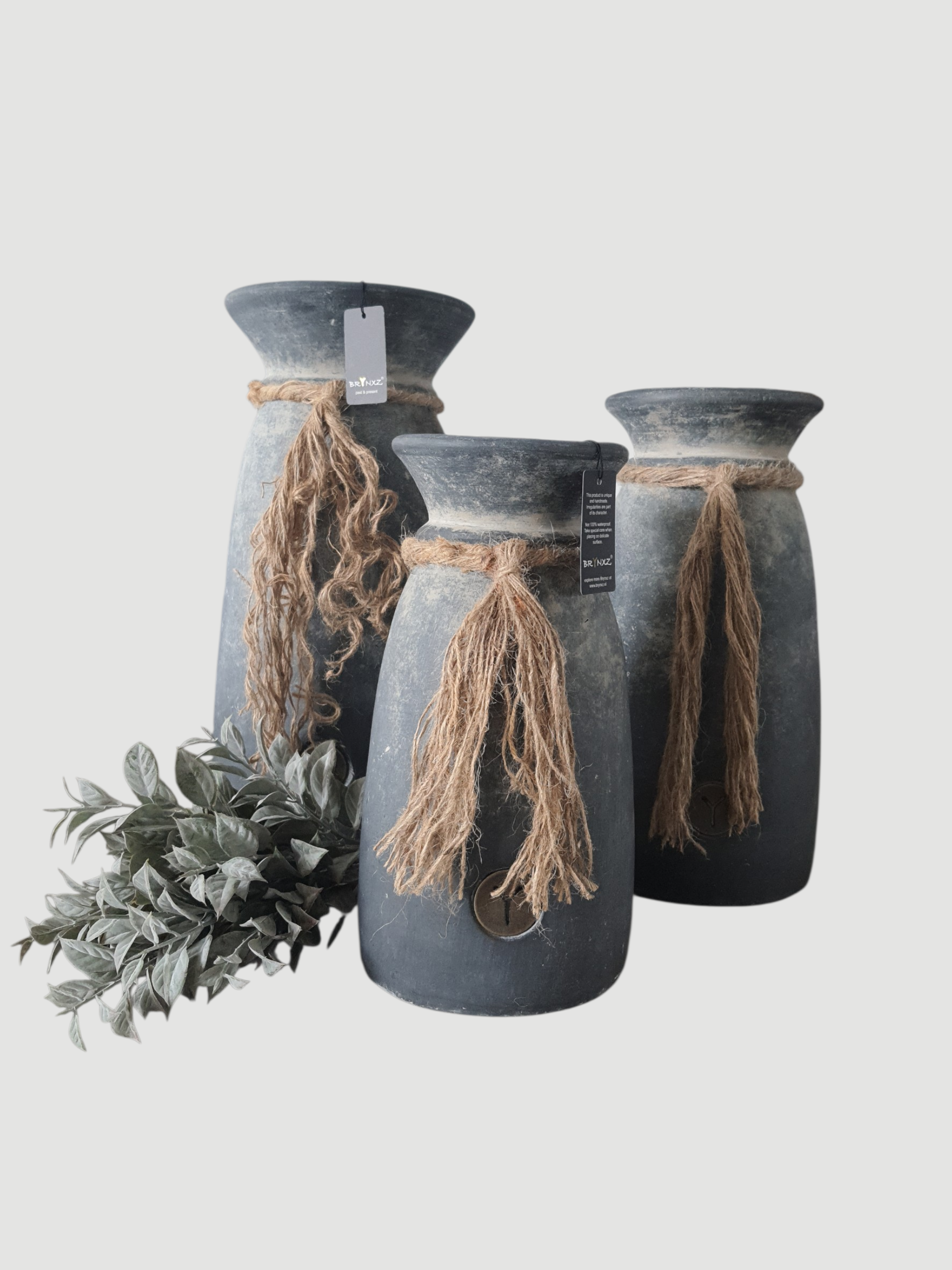 BRYNXZ Vase grau Keramik mit Kordel 30x15 cm